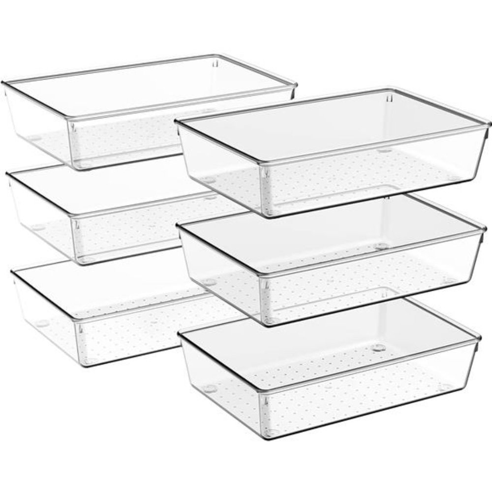 6Pack LargeSize Clear Plastic Versatile Acrylic Stackable Drawer Organizer Trays